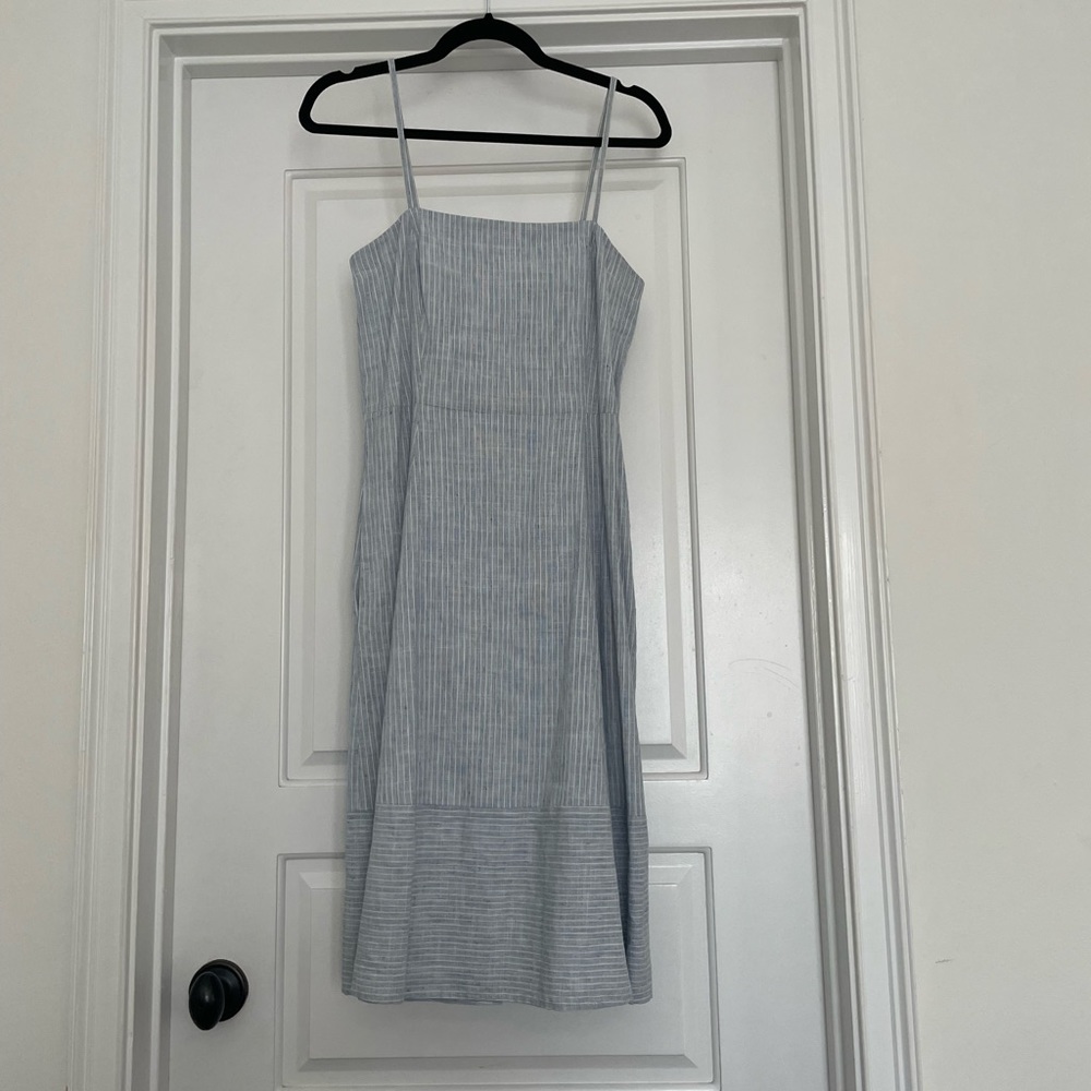 Theory a line blue and white linen dress